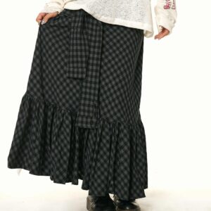 women's retro easy matching ruffled plaid fishtail skirt