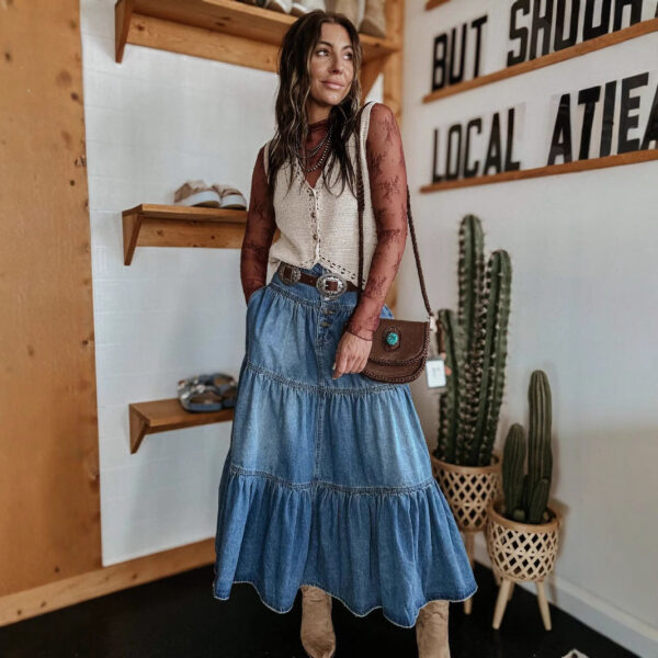 bohemian a line layered cake denim skirt