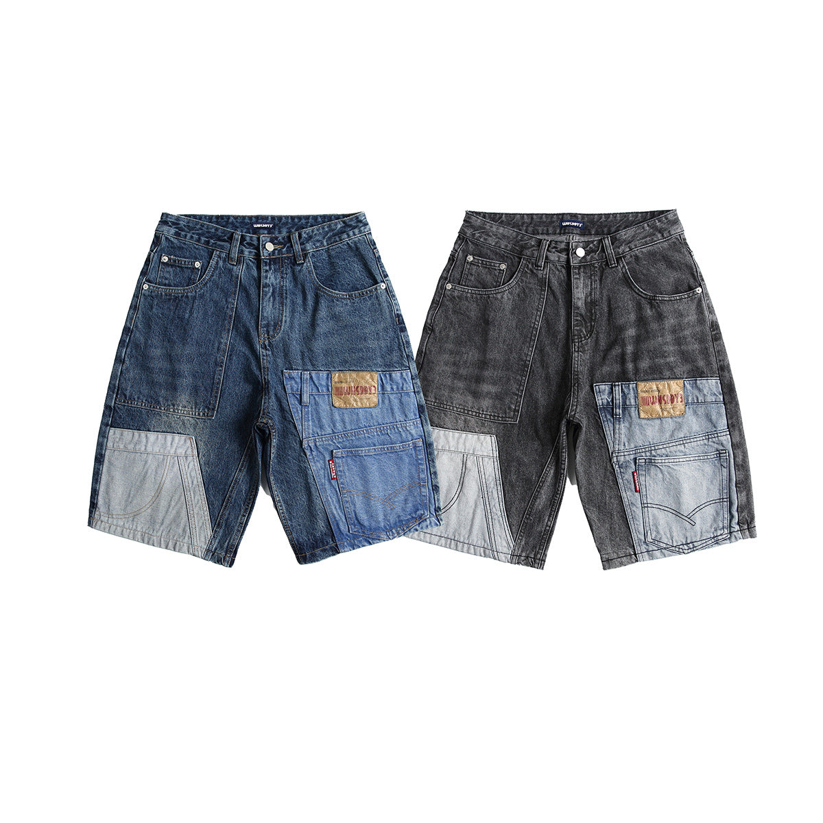 retro patchwork denim shorts men's business shirt shorts retro patchwork denim shorts men's business shirt shorts