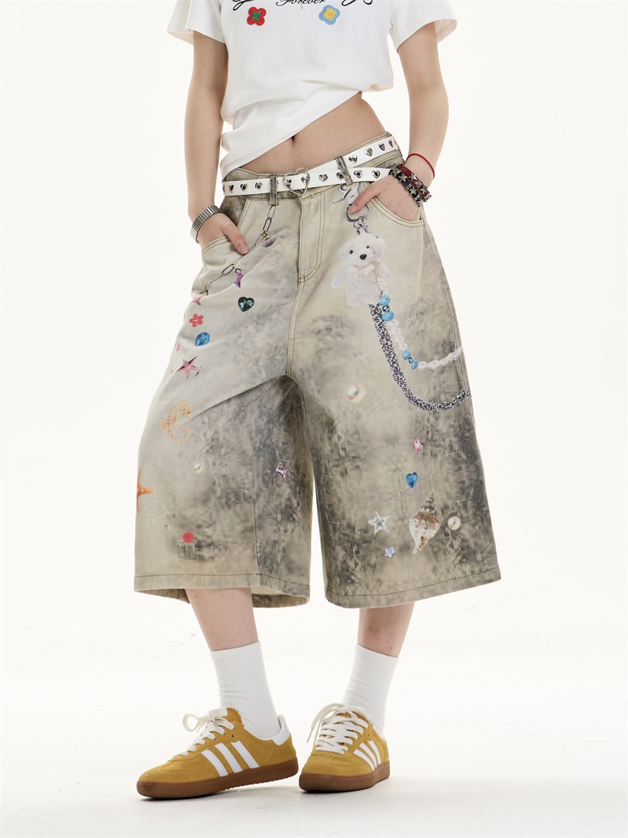 Creative Women's Straight Loose Printed Wide-leg Cropped Jeans 06cad260 Cd90 4810 A92c 1cdb85becb85