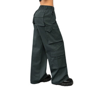 casual pants elastic waist high waist wide leg workwear trousers