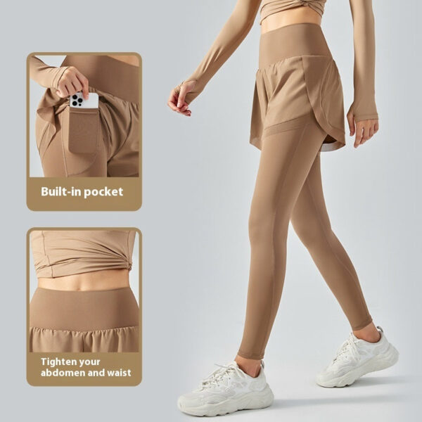 elastic high waist anti exposure fake two pieces mesh leggings