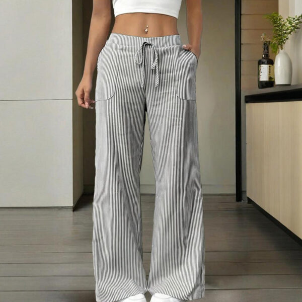 women's striped wide leg pants with pockets & tie waist detail casual minimalist trousers