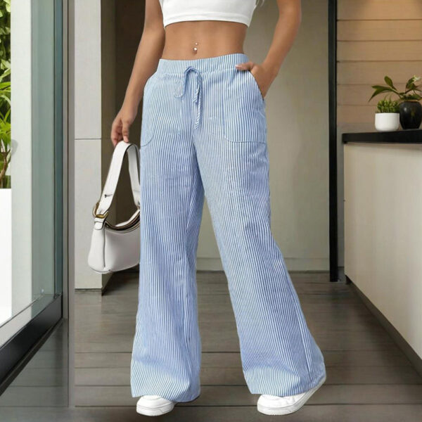 women's striped wide leg pants with pockets & tie waist detail casual minimalist trousers