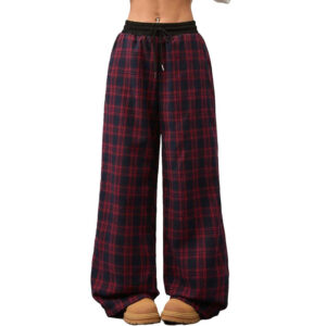 retro plaid loose casual pants fashion sports straight pants