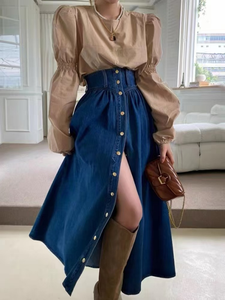 Fashion Slimming Single-breasted Denim Skirt O1CN01XbR0zJ22EodgIbY16 2210182877089 0 Cib