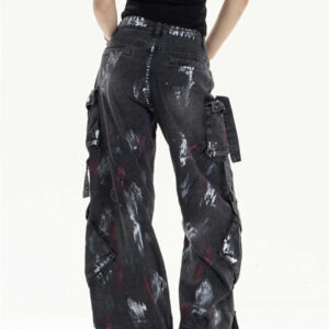 multi pocket workwear jeans women's loose wide leg pants