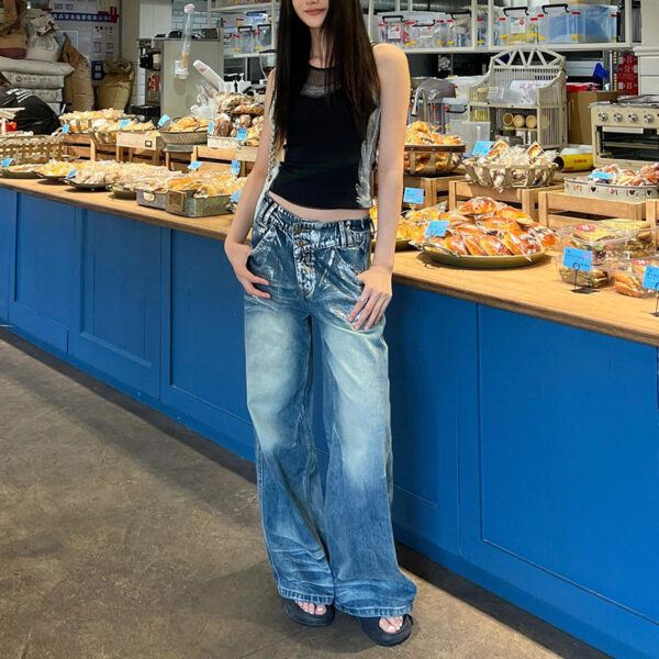 irregular waist straight design sense niche retro distressed lengthened mop pants irregular waist straight design sense niche retro distressed lengthened mop pants