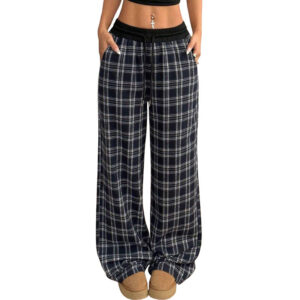 retro plaid loose casual pants fashion sports straight pants