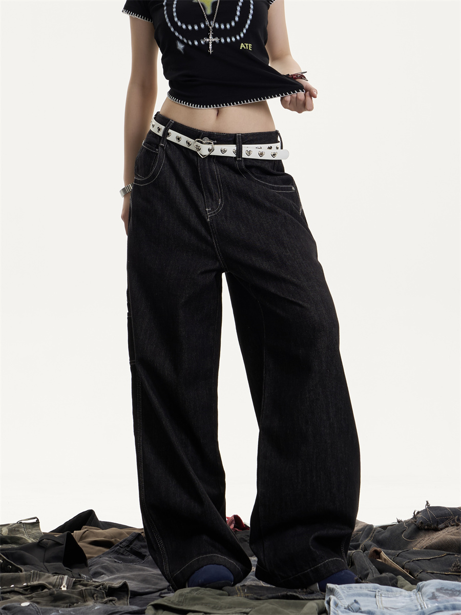 American Retro Washed Worn Jeans Women's Loose Straight 1f23b74c E563 48a4 B574 51d2c0e5665a