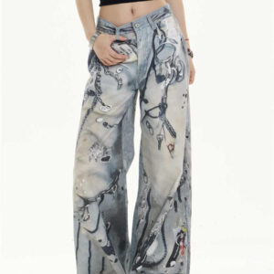 multi pocket wide leg jeans straight casual pants