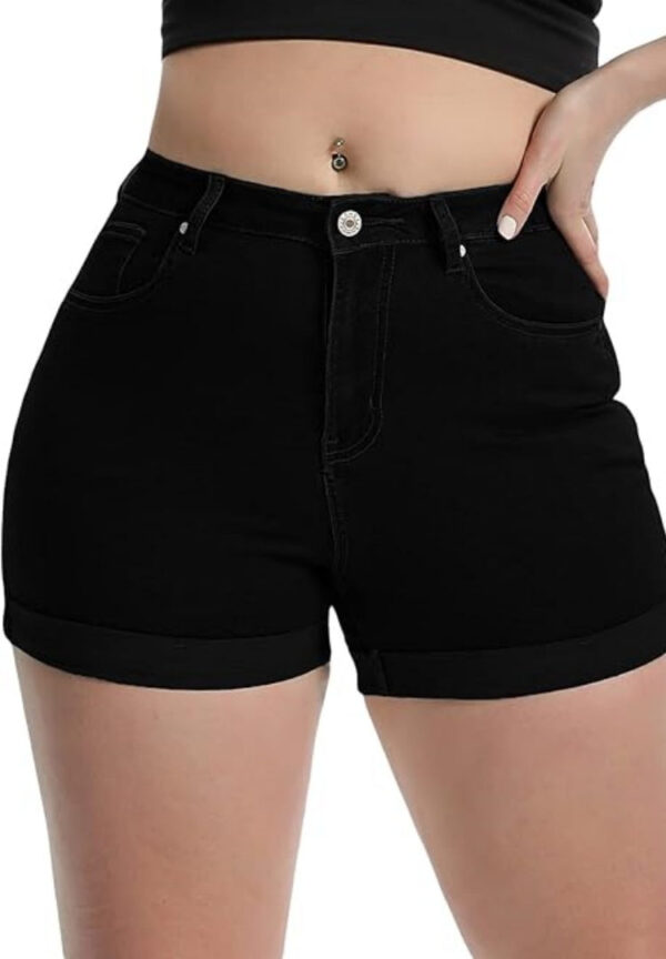 hip lifting elastic frayed edge denim shorts retro tik tok popular shorts body shaper with pockets, trendy pattern design high waist forbidden platform temu