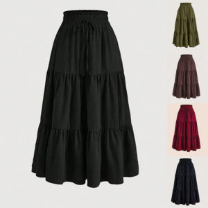 women's solid color high waist knot detail flowy pleated midi skirt elegant a line skirt for spring summer