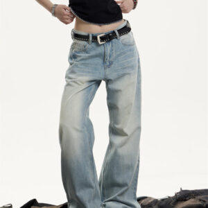 retro washed distressed jeans with whiskers female hot girl loose