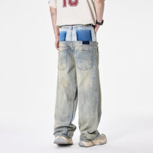 loose wide leg straight denim trousers for men