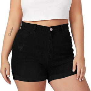 hip lifting elastic frayed edge denim shorts retro tik tok popular shorts body shaper with pockets, trendy pattern design high waist forbidden platform temu