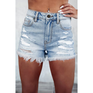 mid waist denim shorts personalized design ripped frayed hem straight leg pants