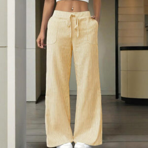 women's striped wide leg pants with pockets & tie waist detail casual minimalist trousers