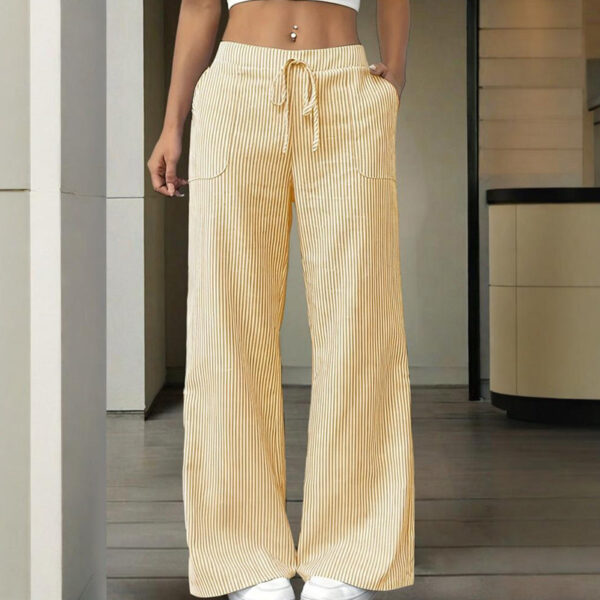 women's striped wide leg pants with pockets & tie waist detail casual minimalist trousers