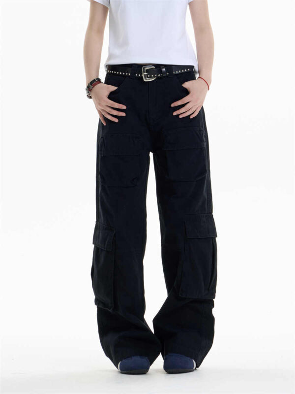 multi pocket cargo pants women's loose wide leg straight casual pants