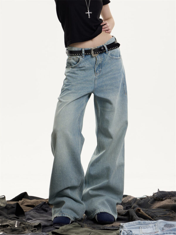 American Retro Washed Worn Jeans Women's Loose Straight - Image 3