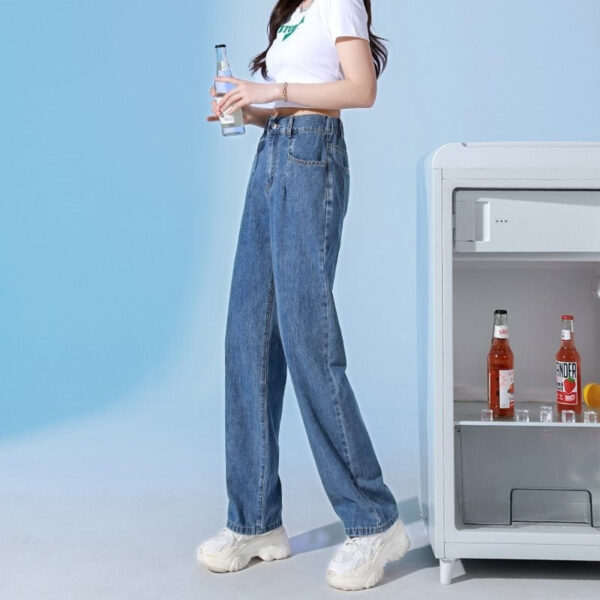 elastic waist straight jeans women's summer thin high wide leg pants