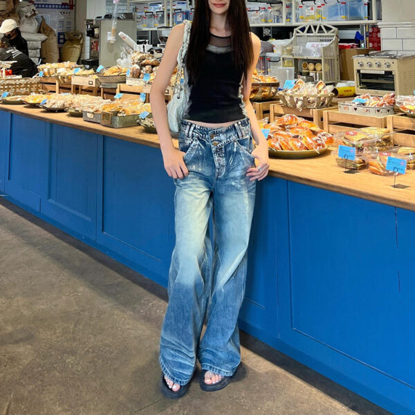 irregular waist straight design sense niche retro distressed lengthened mop pants irregular waist straight design sense niche retro distressed lengthened mop pants