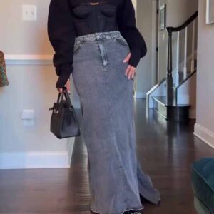denim bodycon maxi skirt