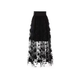 high waist skirt stitching black long skirt