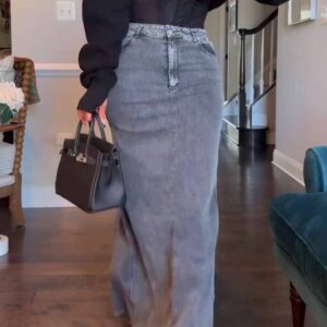 denim bodycon maxi skirt