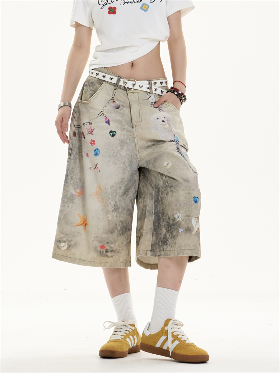 Creative Women's Straight Loose Printed Wide-leg Cropped Jeans 4e210ecc A06b 4a3b 839d 2fa22e1c3b0d