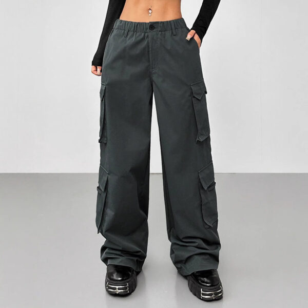 casual pants elastic waist high waist wide leg workwear trousers