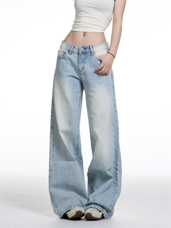 American Retro Washed Wide Leg Jeans Women's Low Waist Loose Straight - Image 2