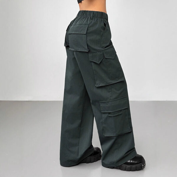 casual pants elastic waist high waist wide leg workwear trousers