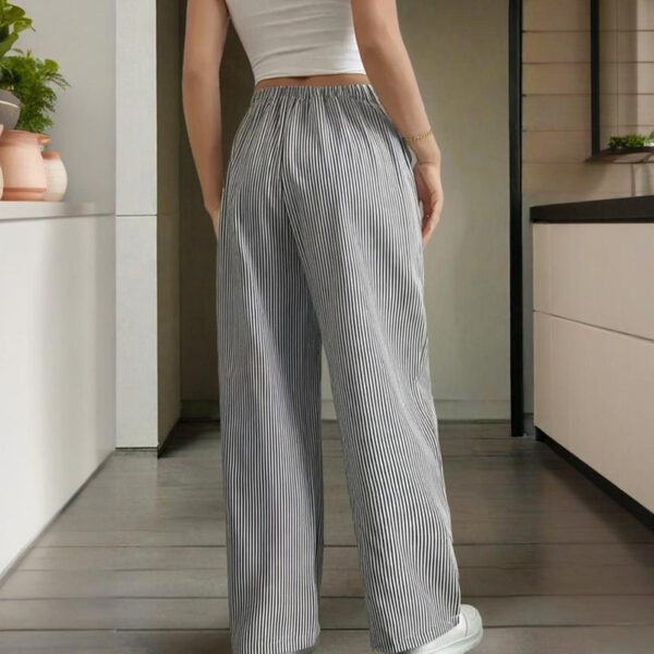 women's striped wide leg pants with pockets & tie waist detail casual minimalist trousers