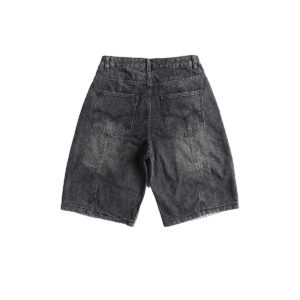 retro patchwork denim shorts men's business shirt shorts