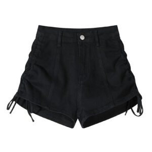 denim wide leg drawstring design high waisted shorts