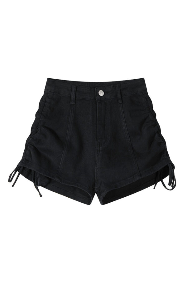 denim wide leg drawstring design high waisted shorts