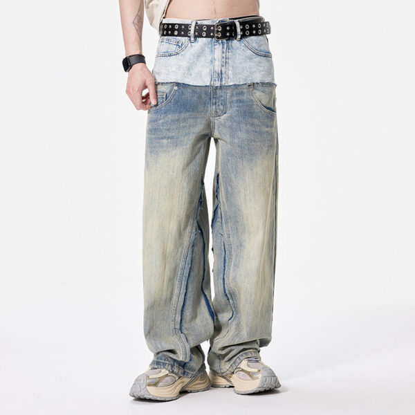 loose wide leg straight denim trousers for men