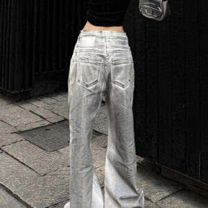 women's retro straight jeans with old and dirty design