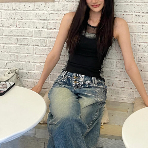 irregular waist straight design sense niche retro distressed lengthened mop pants irregular waist straight design sense niche retro distressed lengthened mop pants