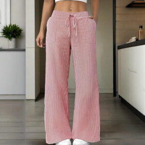 women's striped wide leg pants with pockets & tie waist detail casual minimalist trousers