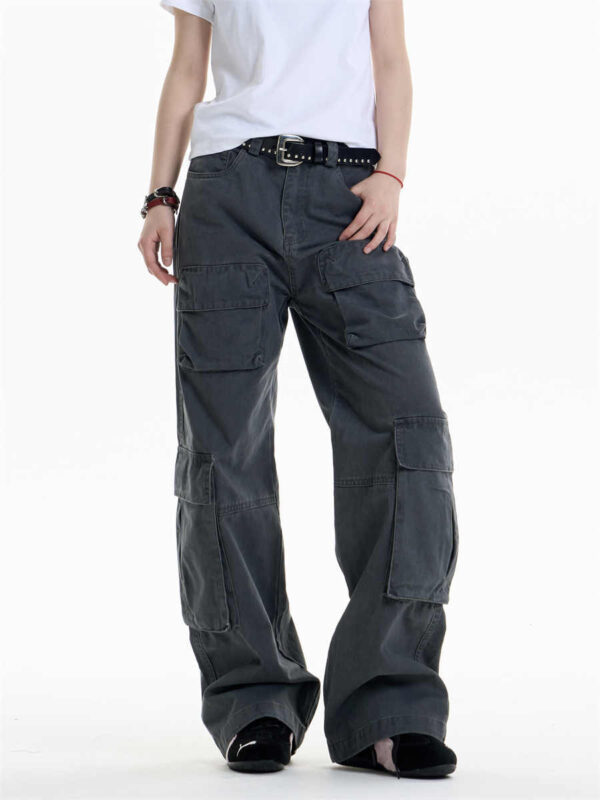 multi pocket cargo pants women's loose wide leg straight casual pants