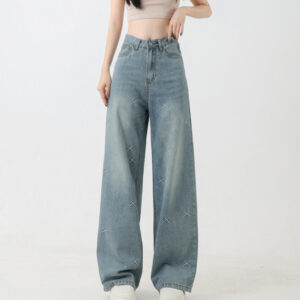 women's tencel light colored embroidered wide leg jeans