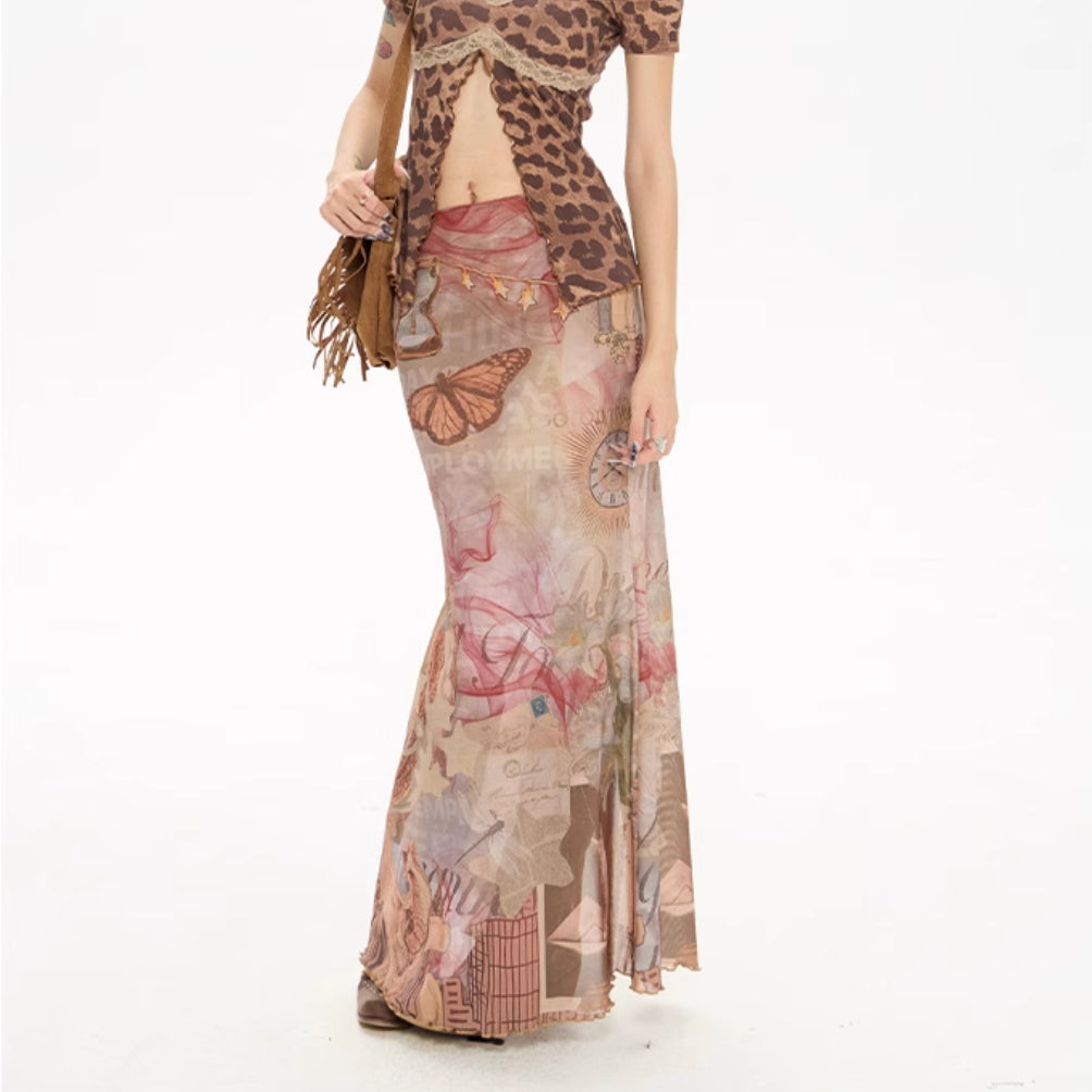 printing skirt women's summer fishtail length skirt printing skirt women's summer fishtail length skirt