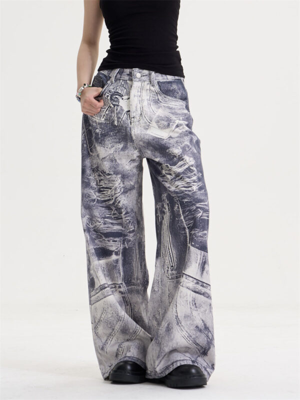 782e37ca-d8d9-4b5d-a3d4-72d9f5c8e572 American Style Retro Washed Distressed Printed Gradient Jeans Women's Loose Straight - Image 6