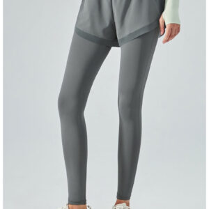 elastic high waist anti exposure fake two pieces mesh leggings