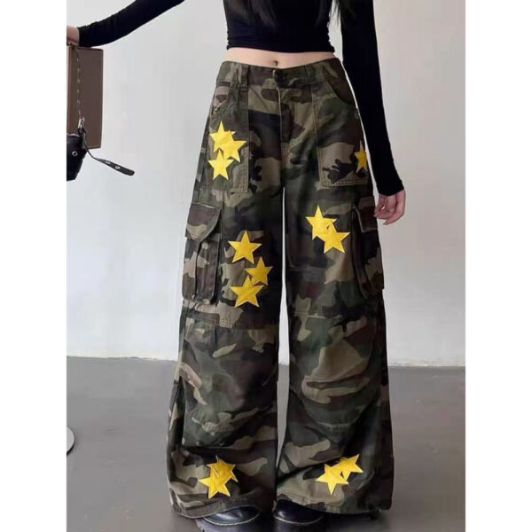 American Retro Workwear Women's Loose Straight Wide Leg XINGX Camouflage Jeans - Image 2