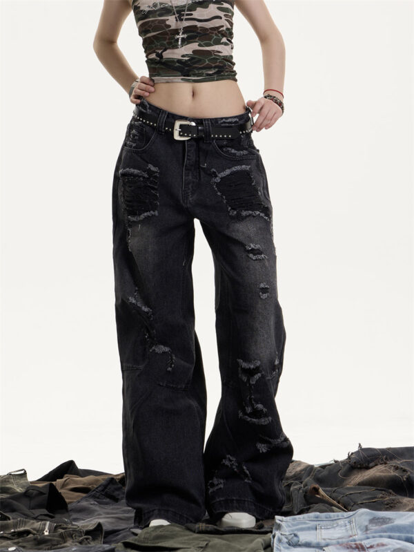 American Retro Washed Make Old Ripped Jeans Women's High Waist Loose Drooping - Image 5