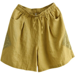 linen all matching stitching thin wide leg cotton linen lace high waist leisure